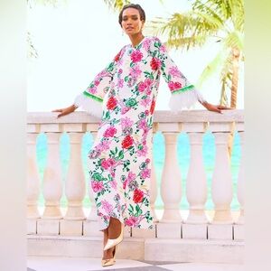 Lilly Pulitzer Nathalia Printed Silk Embellished Maxi Dress Coconut Safari